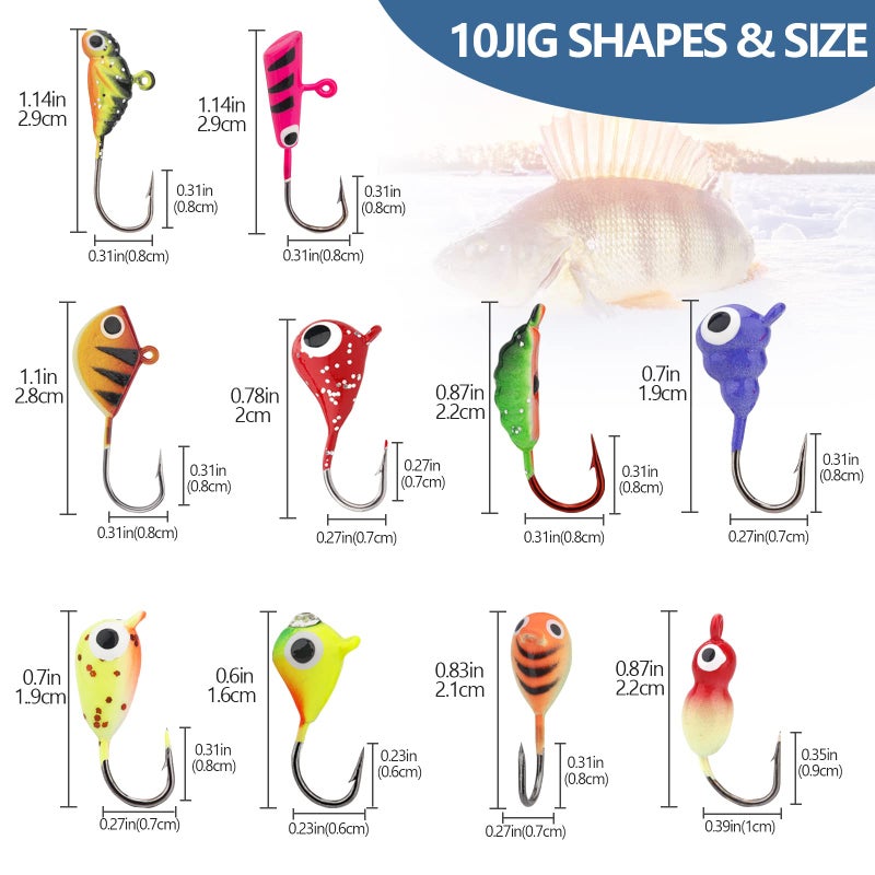 THKFISH طُعوم صيد السمك على الجليد THKFISH 54 قطعة، طُعوم مضيئة لصيد السمك على الجليد، مجموعة طُعوم صيد السمك على الجليد لصيد الكرابي والبايس والوالاي، معدات صيد السمك في المياه المالحة والعذبة. - Image 5